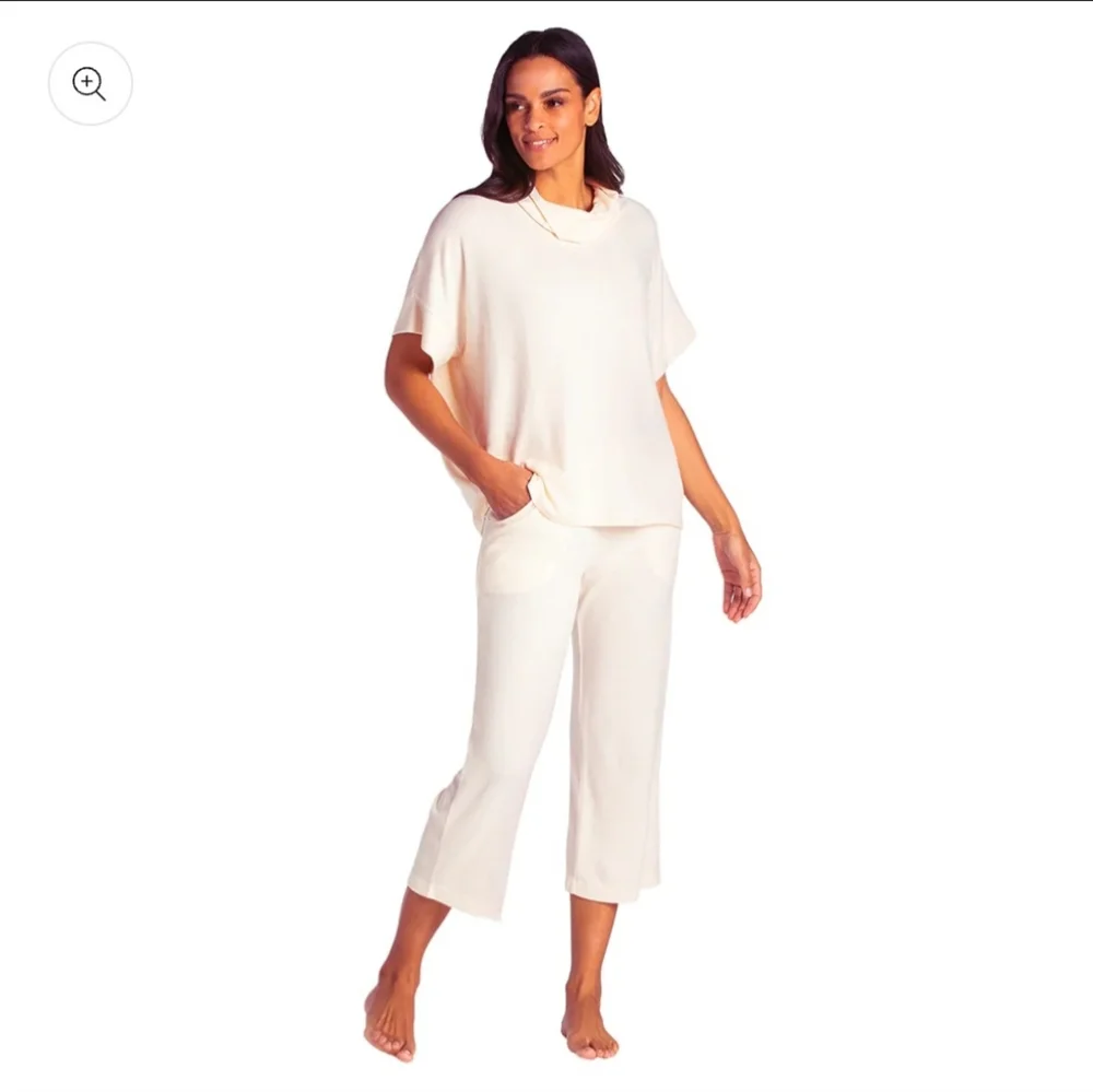 Ultra Soft Dream Jersey Cowl Neck Lounge Set in Cream Size Large